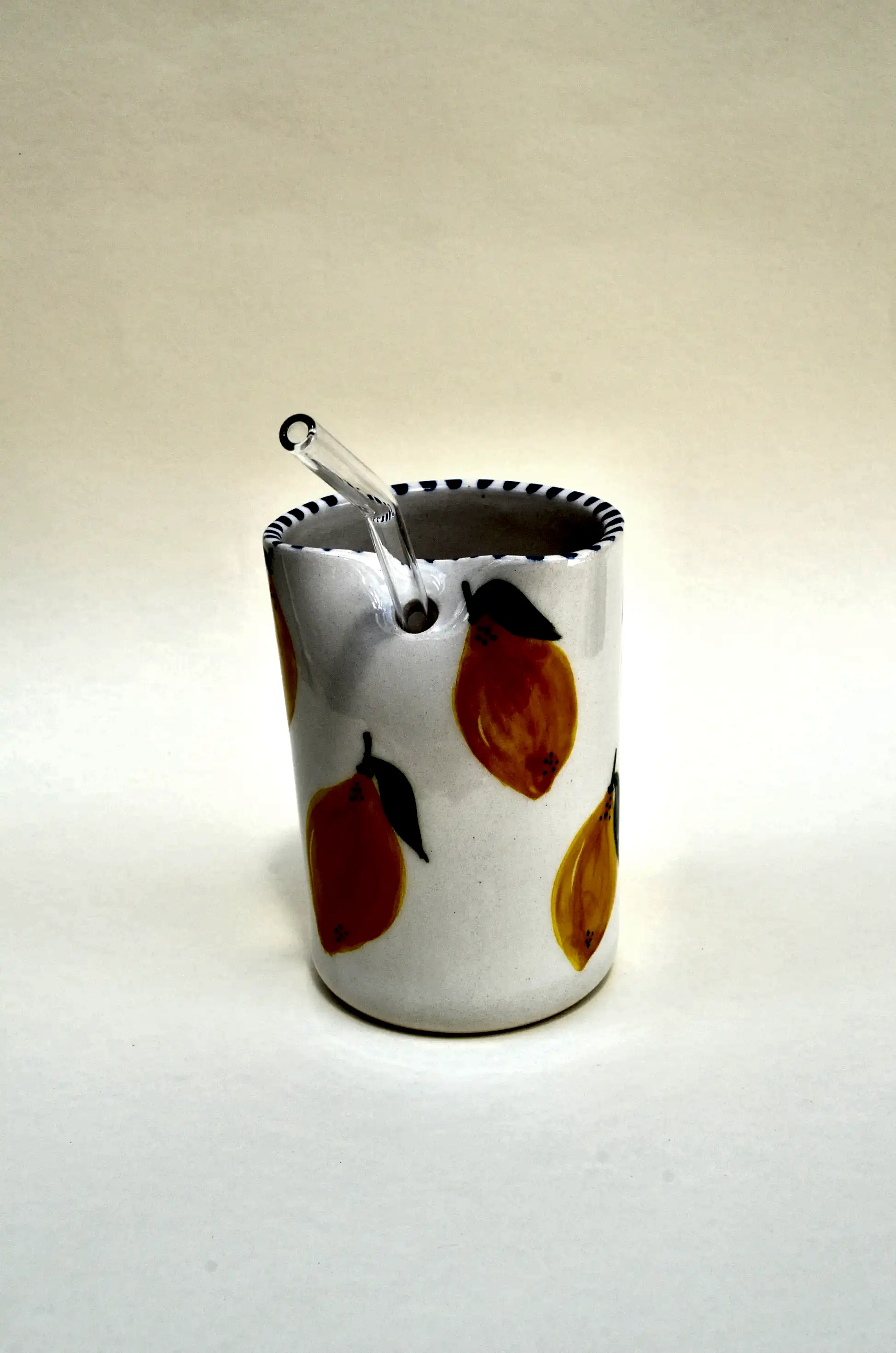 Limon Desenli Cam Pipetli Bardak