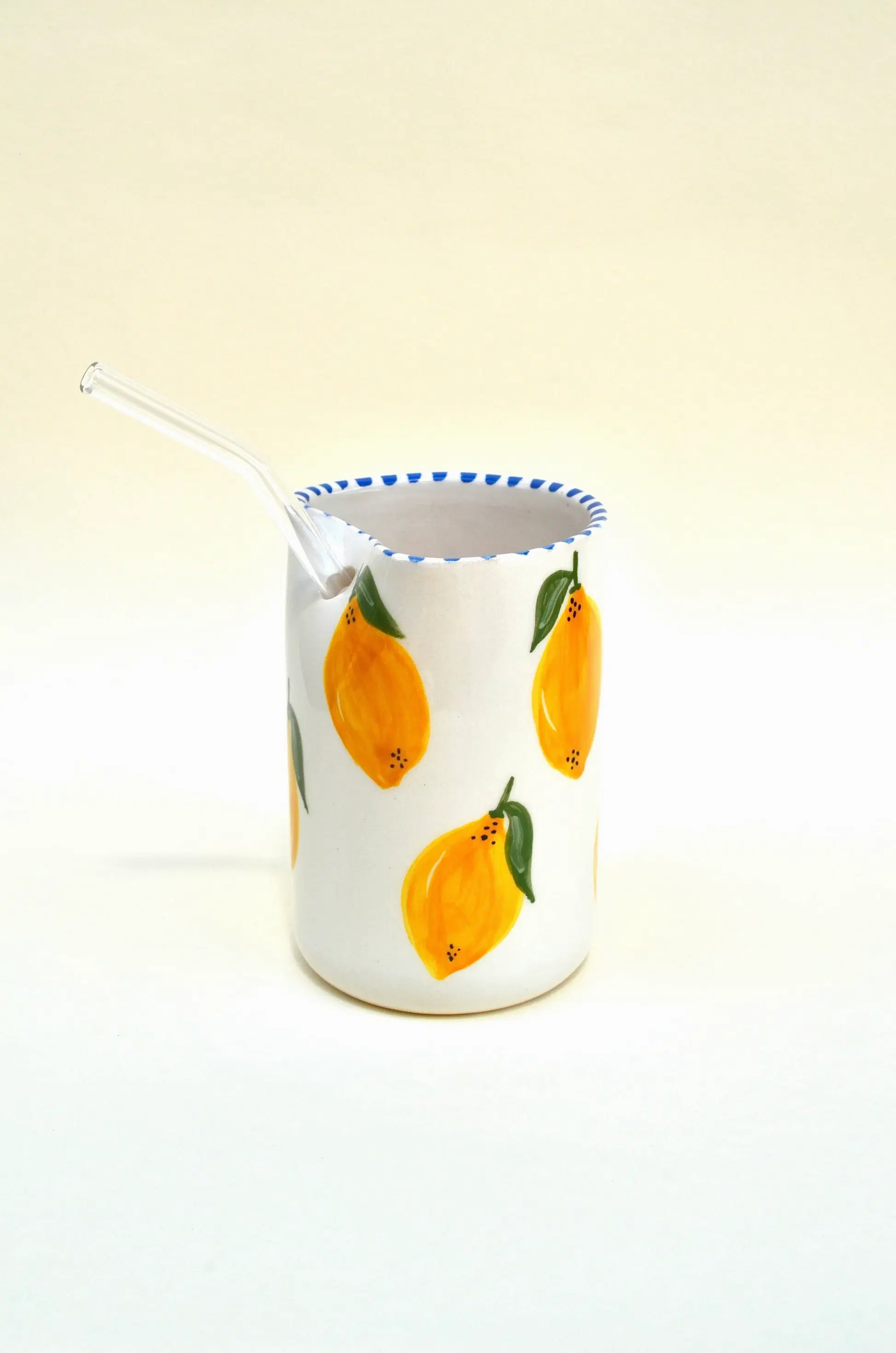 Limon Desenli Cam Pipetli Bardak